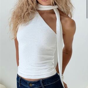 Princess Polly Anderstone White Tie Neck Top (XS/2)